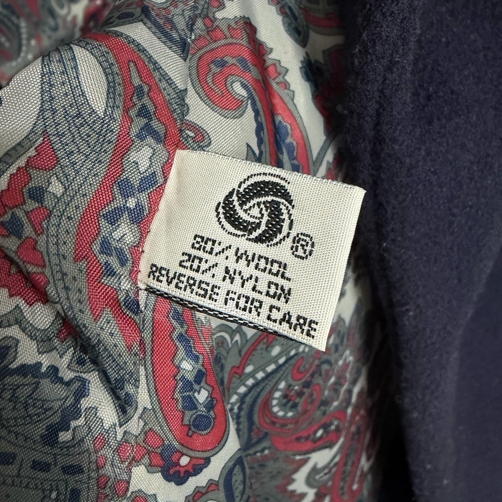 Vintage Herman Kay 80% Wool Navy Blue Double-Breasted Pea Coat w/ Paisley Lining - Picture 5 of 9